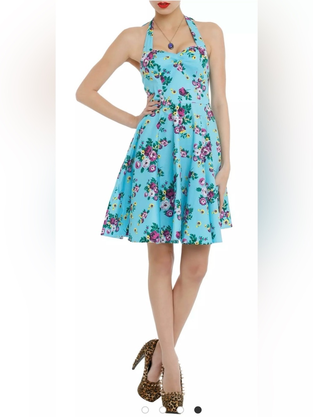 Hell Bunny Vixen Aqua Floral Halter Midi Dress